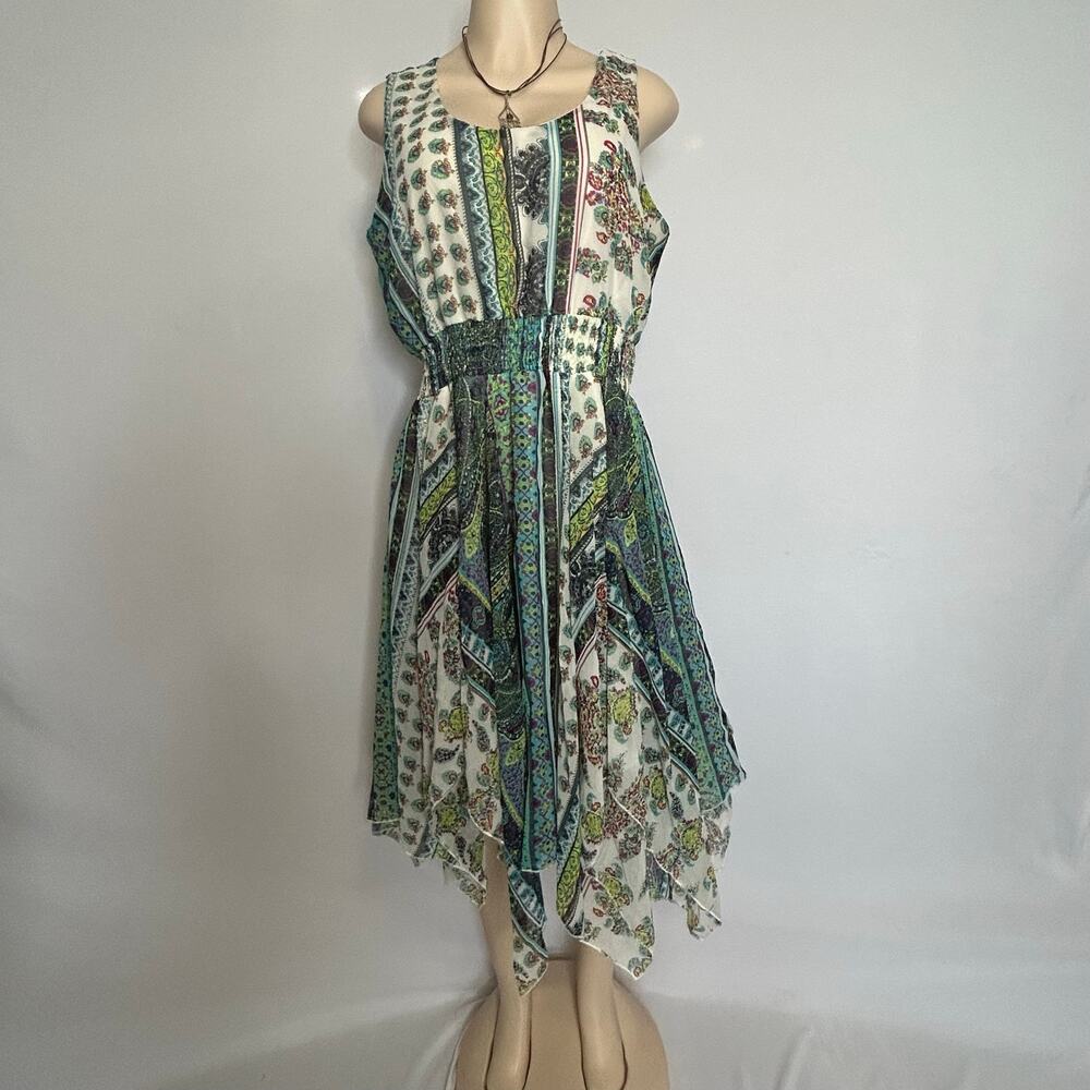 J Gee Women’s Large Boho Paisley Handkerchief Hem Sleeveless Midi Dress L